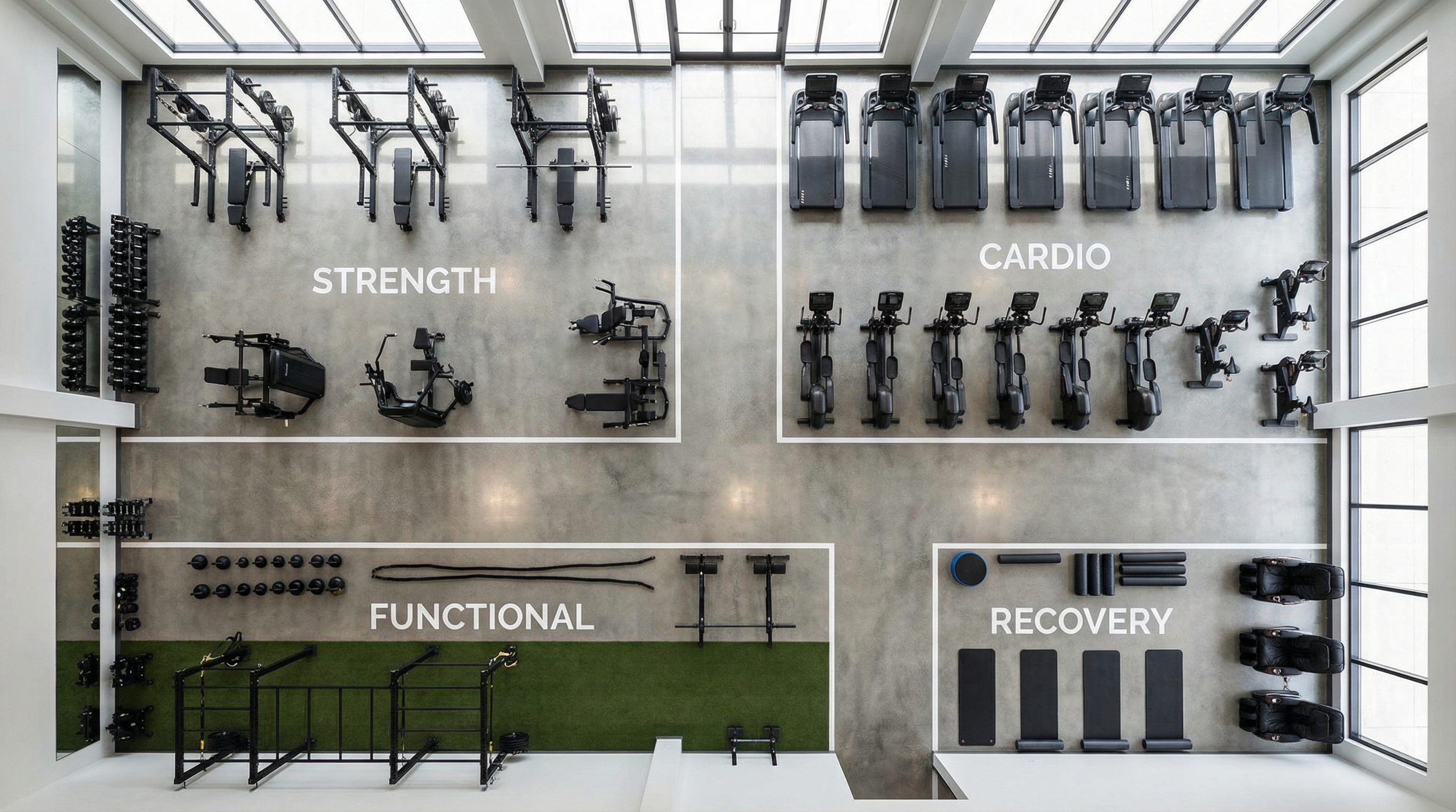 Gym floor plan showing spatial zoning